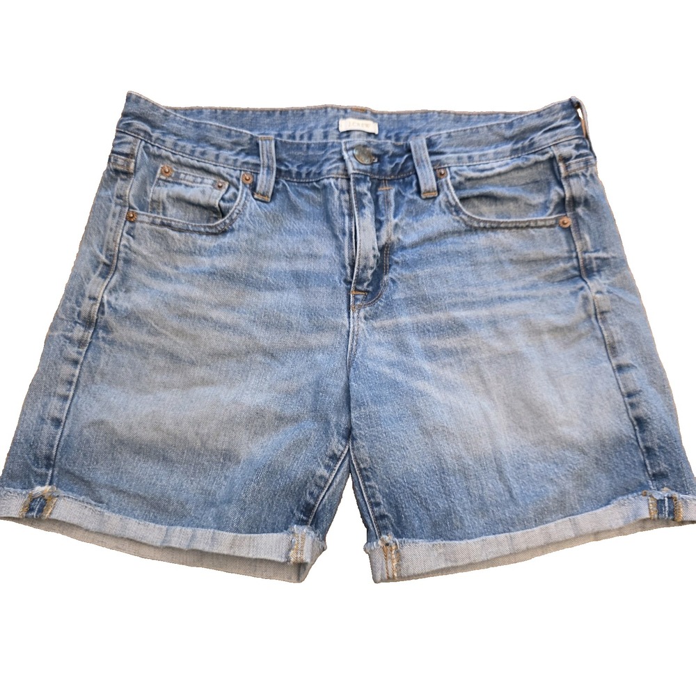 J Crew Jean Shorts Womens 27 - 4/6 Medium Wash High Rise Denim Rolled Hem Boho